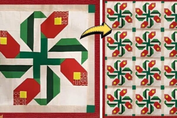Finished Learn How To Make This Blooming Flower Quilt Block, a completed DIY project