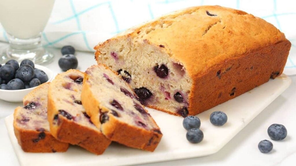 Easy-to-Make Blueberry Banana Bread, homemade and freshly served