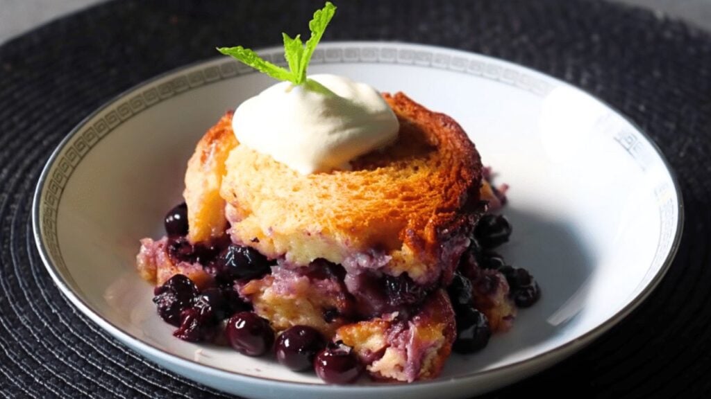 Unforgettable Blueberry Bread Pudding, homemade and freshly served