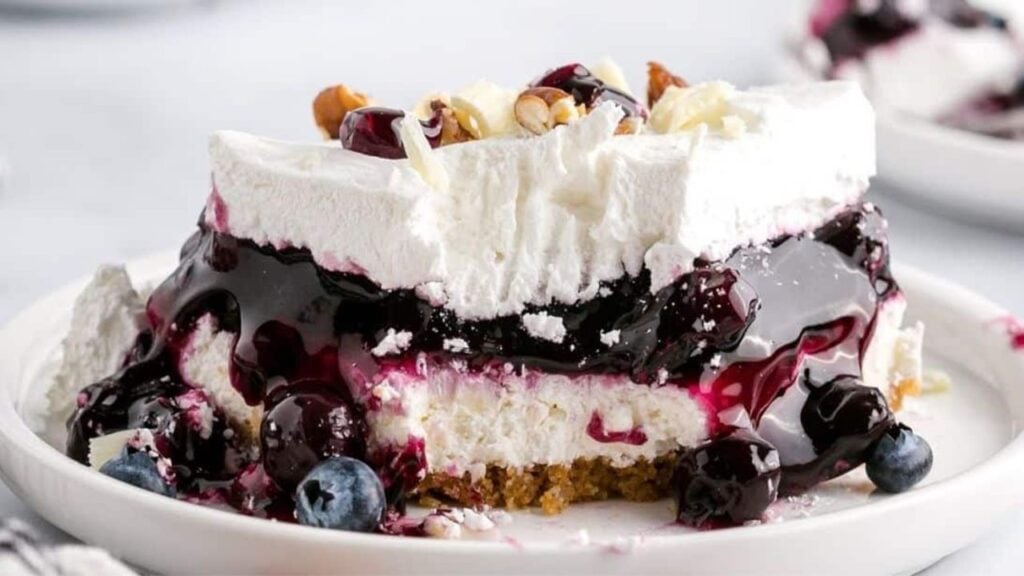Easy Blueberry Delight Pie, homemade and freshly served