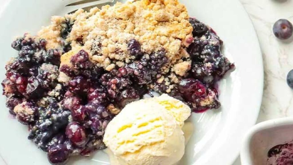 Easy Blueberry Dump Cake, homemade and freshly served