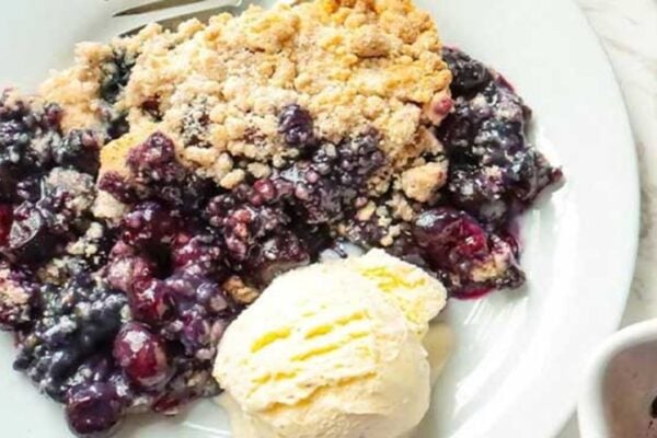 Easy Blueberry Dump Cake, homemade and freshly served