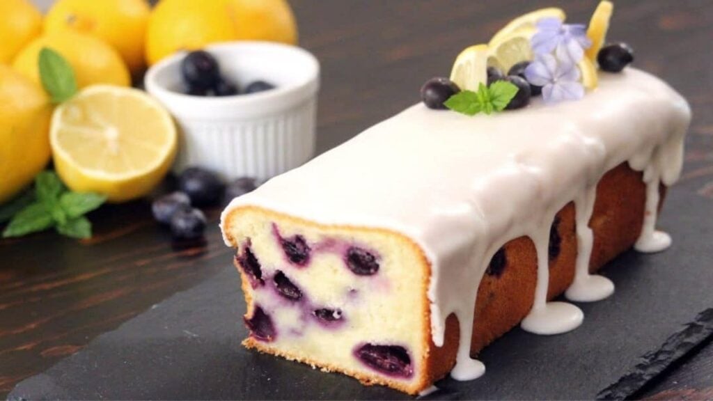Easy Blueberry Lemon Pound Cake, homemade and freshly served