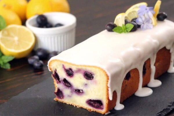 Easy Blueberry Lemon Pound Cake, homemade and freshly served