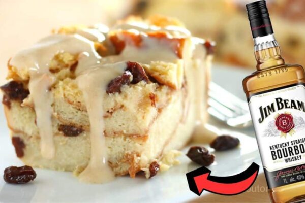 Easy Bread Pudding w/ Vanilla Bourbon Sauce, homemade and freshly served