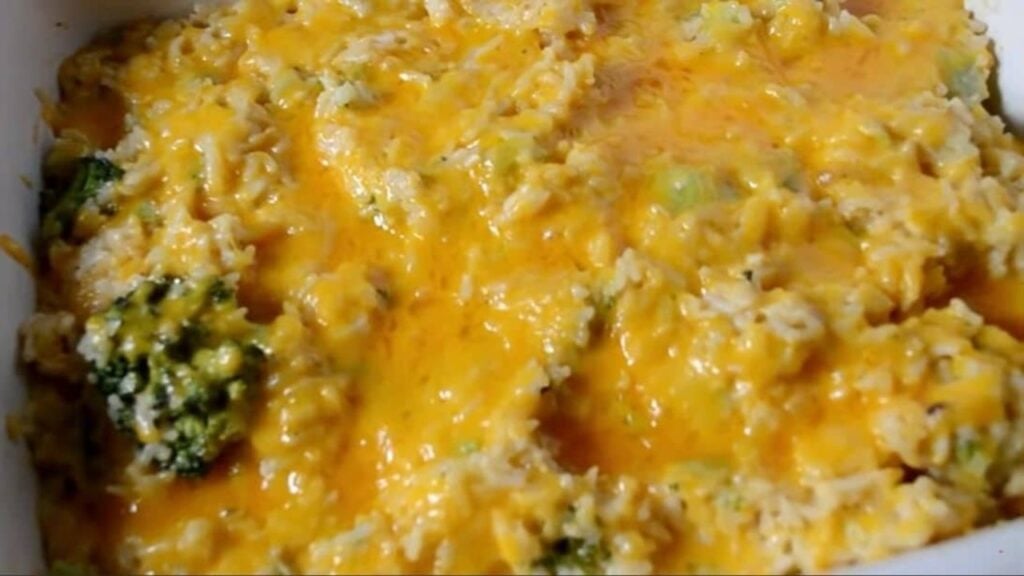 A Broccoli, Cheese, And Rice Casserole, homemade and freshly served