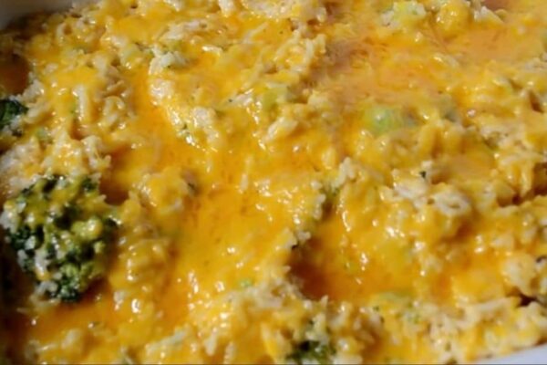 A Broccoli, Cheese, And Rice Casserole, homemade and freshly served