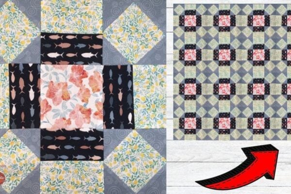 Finished Easy Broken Wheel Quilt Block, a completed DIY project