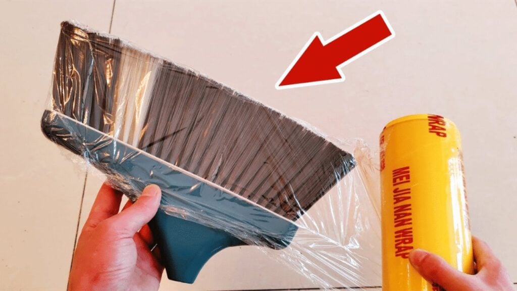Easy Broom Plastic Wrap Cleaning Hack, homemade and freshly served