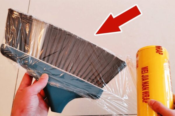 Easy Broom Plastic Wrap Cleaning Hack, homemade and freshly served