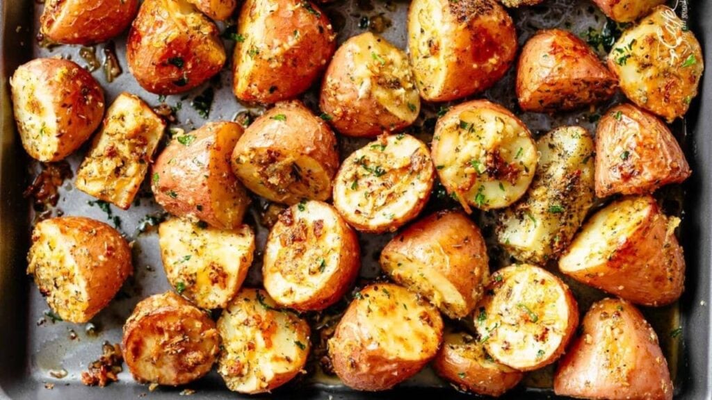 Easy Browned Butter Parmesan Roasted Potatoes, homemade and freshly served