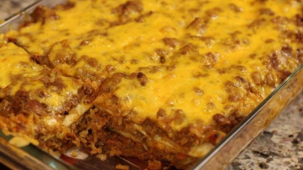 Easy Burrito Pie Casserole, homemade and freshly served