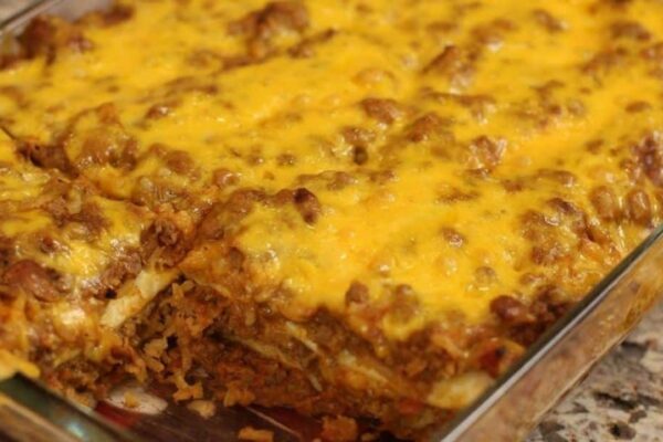 Easy Burrito Pie Casserole, homemade and freshly served