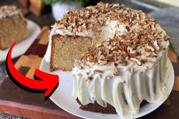 Easy Butter Pecan Pound Cake w/ Thick Cream Cheese Glaze, homemade and freshly served