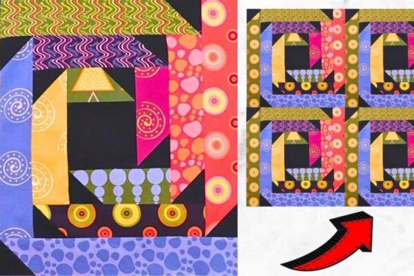 Finished Easy Cabin Frenzy Quilt Block, a completed DIY project