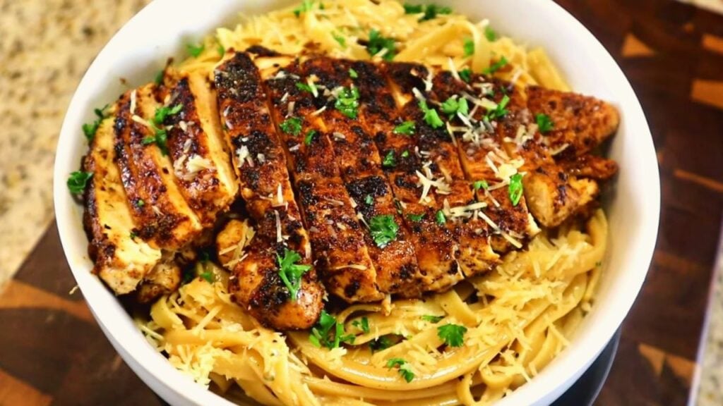 Easy Cajun Blackened Chicken Alfredo, homemade and freshly served