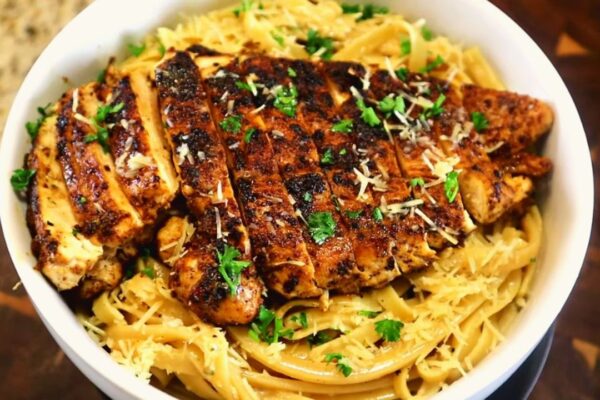 Easy Cajun Blackened Chicken Alfredo, homemade and freshly served