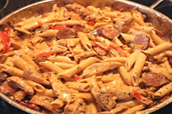 Easy Cajun Chicken & Sausage Pasta, homemade and freshly served