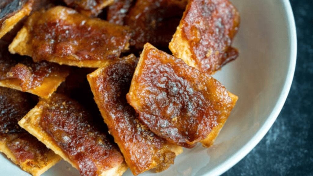 Easy 5-Ingredient Candied Bacon Crackers, homemade and freshly served