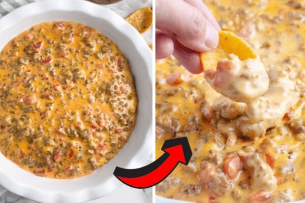Easy 3-Ingredient Cheese Sausage Dip, homemade and freshly served