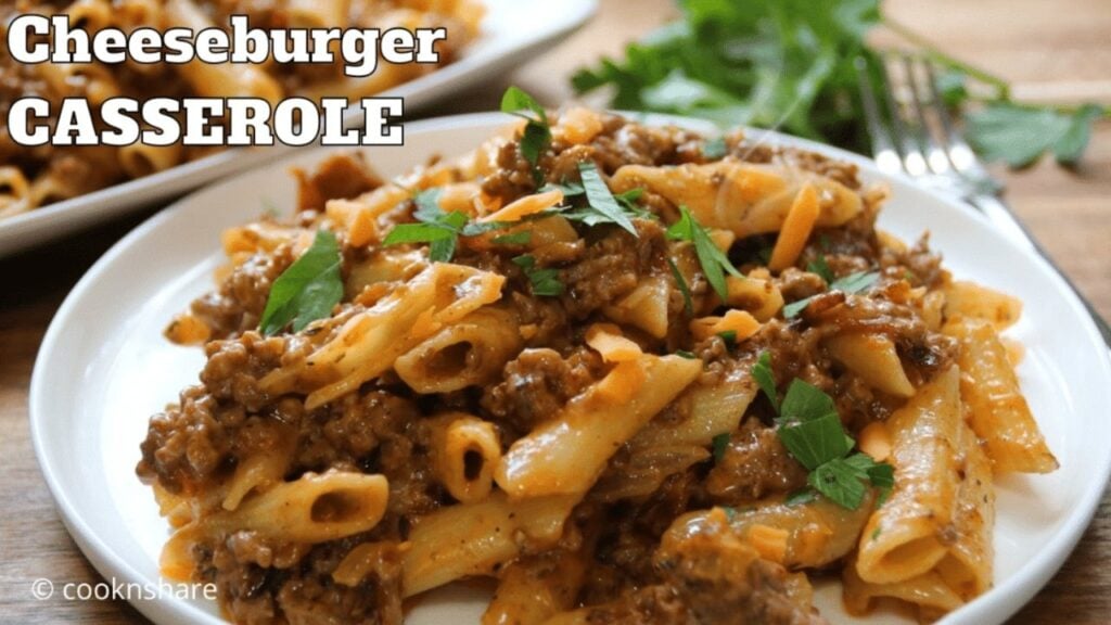 Easy Cheeseburger Bacon Casserole, homemade and freshly served
