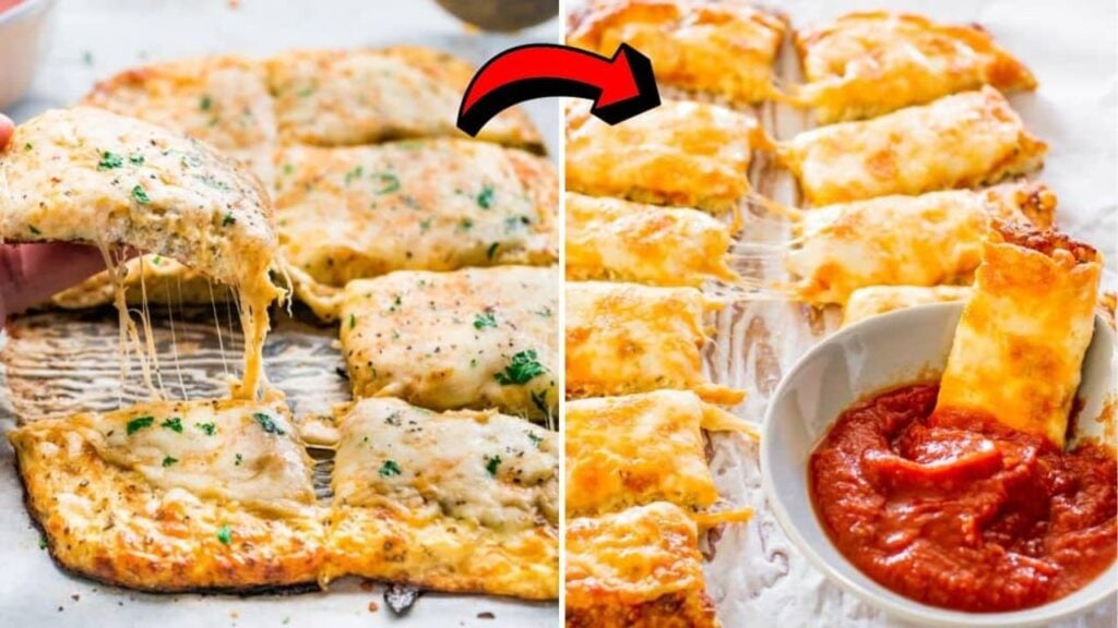 Easy Cheesy Cauliflower Breadsticks, homemade and freshly served
