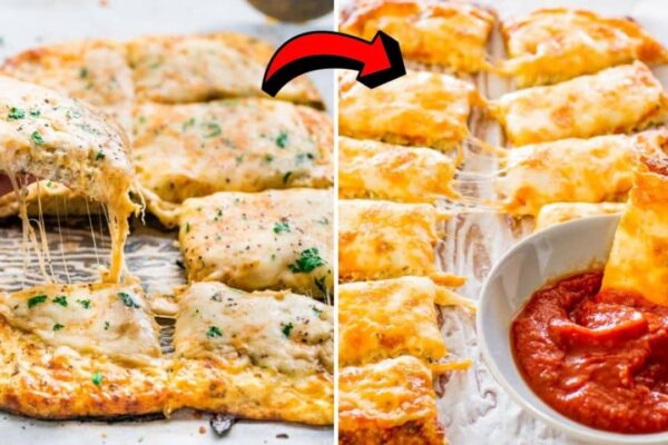Easy Cheesy Cauliflower Breadsticks, homemade and freshly served