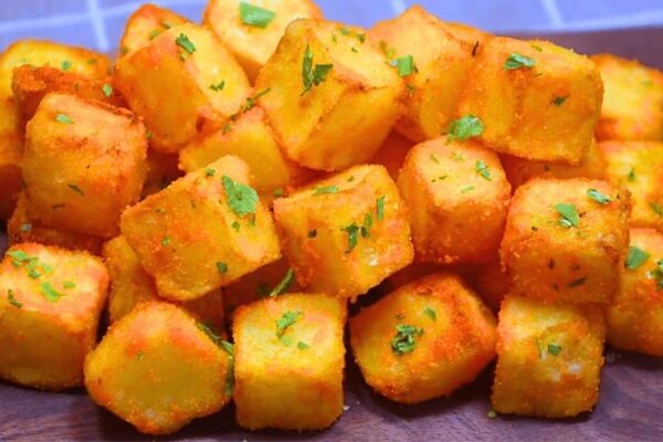 Easy 3-Ingredient Cheesy Potato Cubes, homemade and freshly served