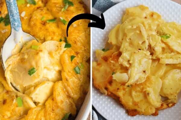Easy Cheesy Scalloped Potatoes, homemade and freshly served