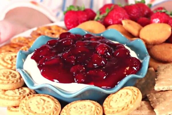 5-Minute Cherry Cheesecake Dip, homemade and freshly served