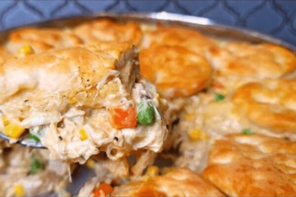 Easy Chicken Bake Dinner With Biscuits, homemade and freshly served