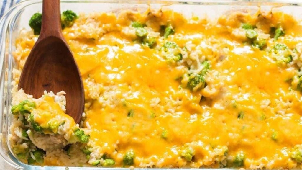 Easy Chicken Broccoli Rice Casserole, homemade and freshly served