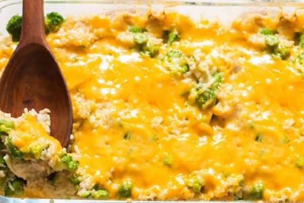 Easy Chicken Broccoli Rice Casserole, homemade and freshly served