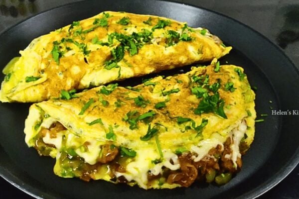 Easy Chicken & Cheese Omelet, homemade and freshly served
