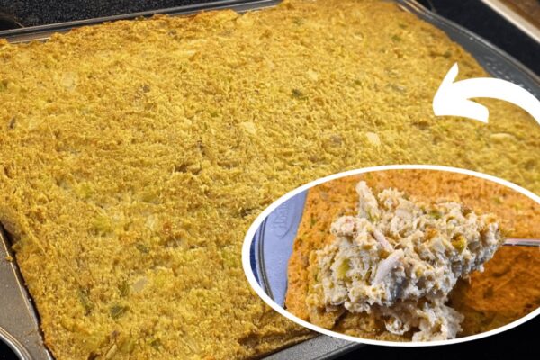 Easy Chicken Cornbread Dressing, homemade and freshly served