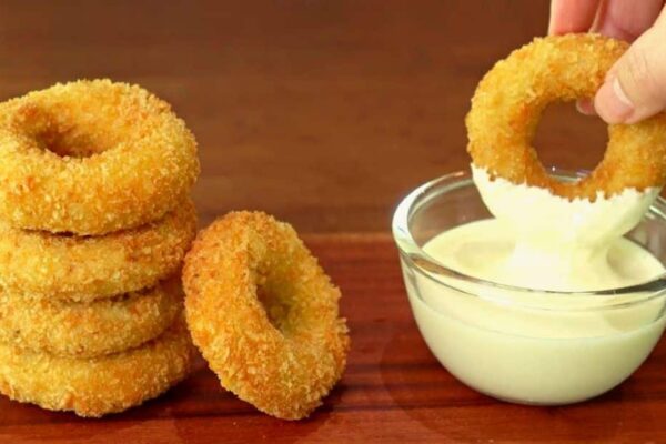 Crispy Chicken Donuts with Cheese Garlic Sauce, homemade and freshly served