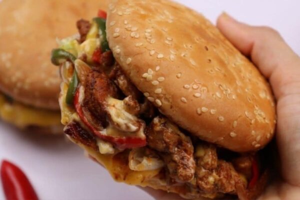 Easy to Make Chicken Fajita Burger, homemade and freshly served