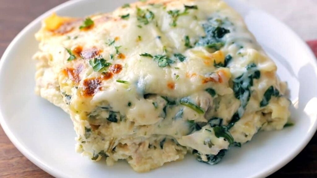 Easy Chicken Lasagna With Creamy White Sauce, homemade and freshly served
