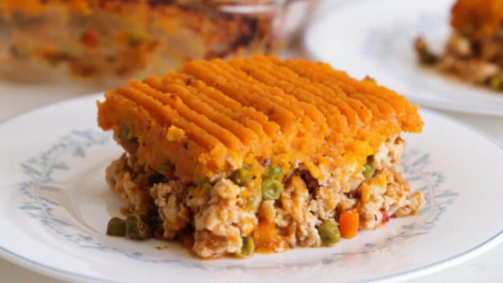 Loaded Chicken & Sweet Potato Pie, homemade and freshly served