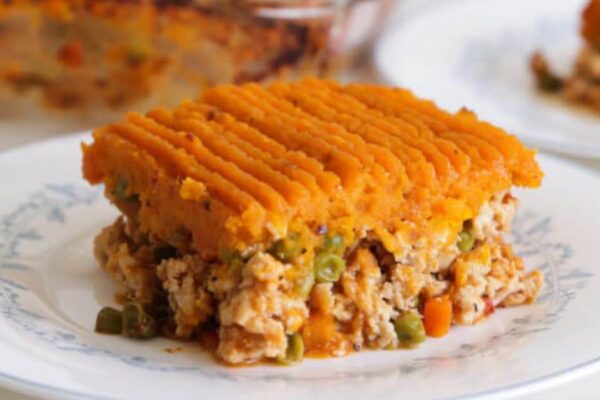 Loaded Chicken & Sweet Potato Pie, homemade and freshly served