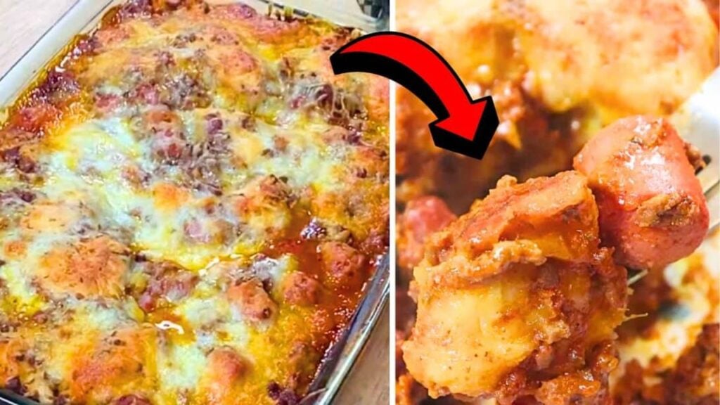 Easy Chili Cheese Dog Casserole, homemade and freshly served
