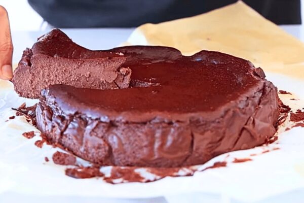 Easy Chocolate Basque Cheesecake, homemade and freshly served