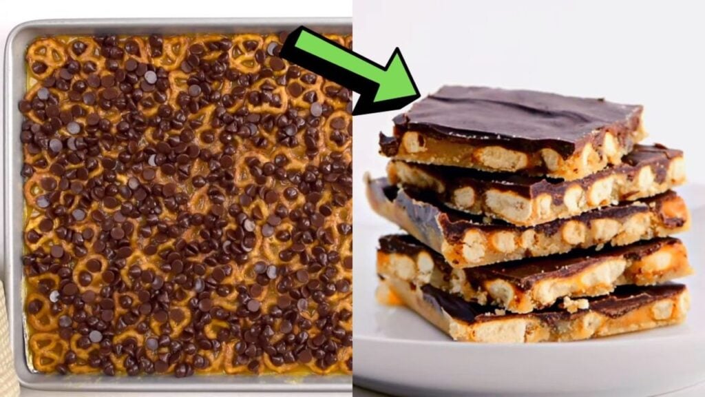 4-Ingredient Chocolate Caramel Pretzel Bars, homemade and freshly served