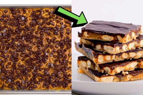 4-Ingredient Chocolate Caramel Pretzel Bars, homemade and freshly served