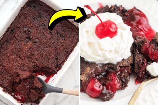 Chocolate Cherry Dump Cake, homemade and freshly served