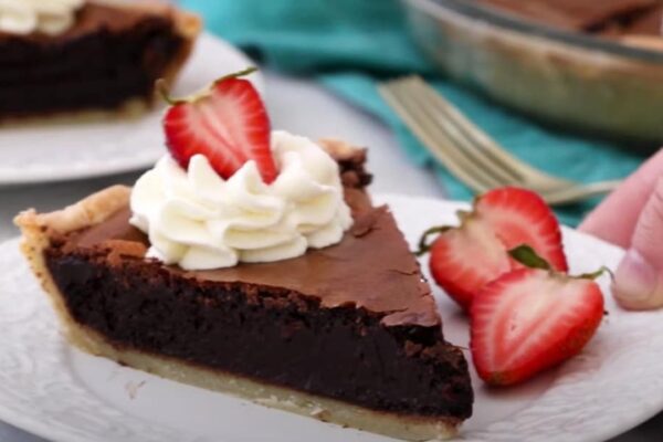 an Easy Chocolate Chess Pie, homemade and freshly served