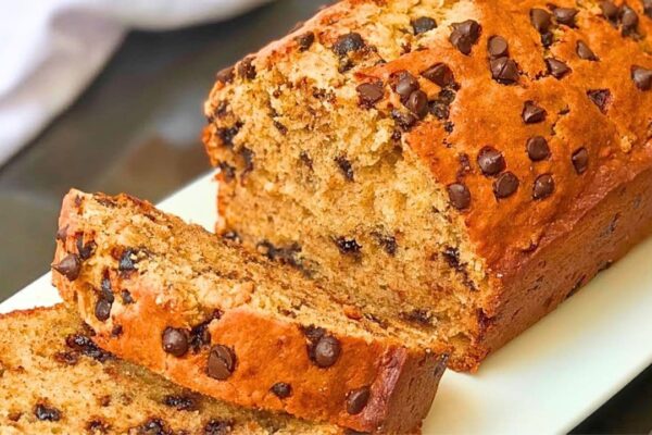 Easy-to-Make Chocolate Chip Banana Bread, homemade and freshly served