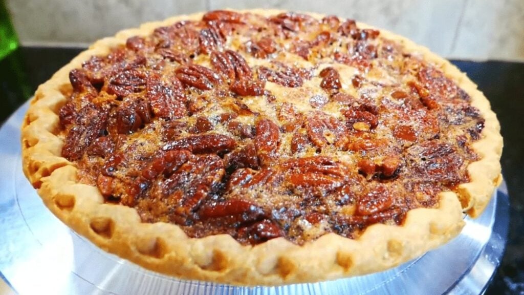 Easy Chocolate Chip Pecan Pie, homemade and freshly served