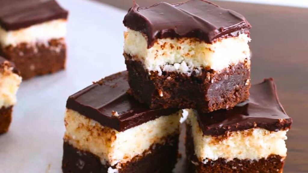 Easy Chocolate Coconut Brownies, homemade and freshly served