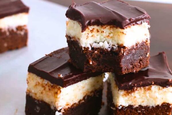 Easy Chocolate Coconut Brownies, homemade and freshly served